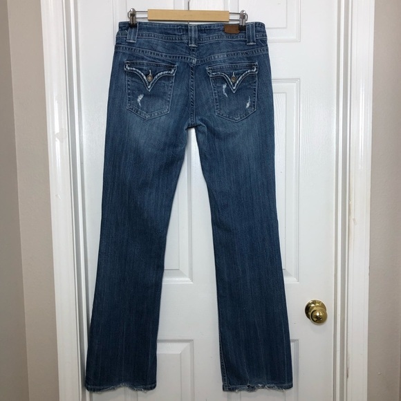 Vigoss Collections Cotton Bled Blue Wash Ripped Distress Mid Rise Boot Jeans 11 - Picture 6 of 16